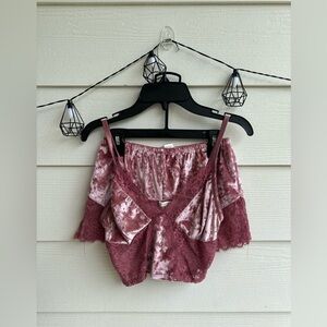 Bozzolo Mauve Velvet and Lace Top